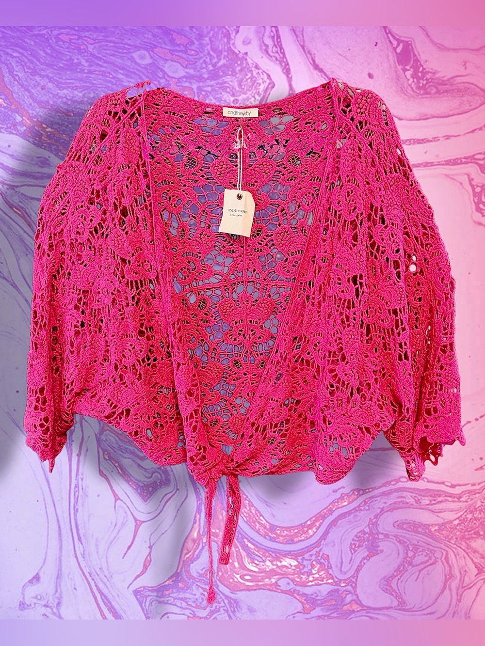 Anthropologie NWT Hot Pink Crochet Tie-Front Cardigan One Size